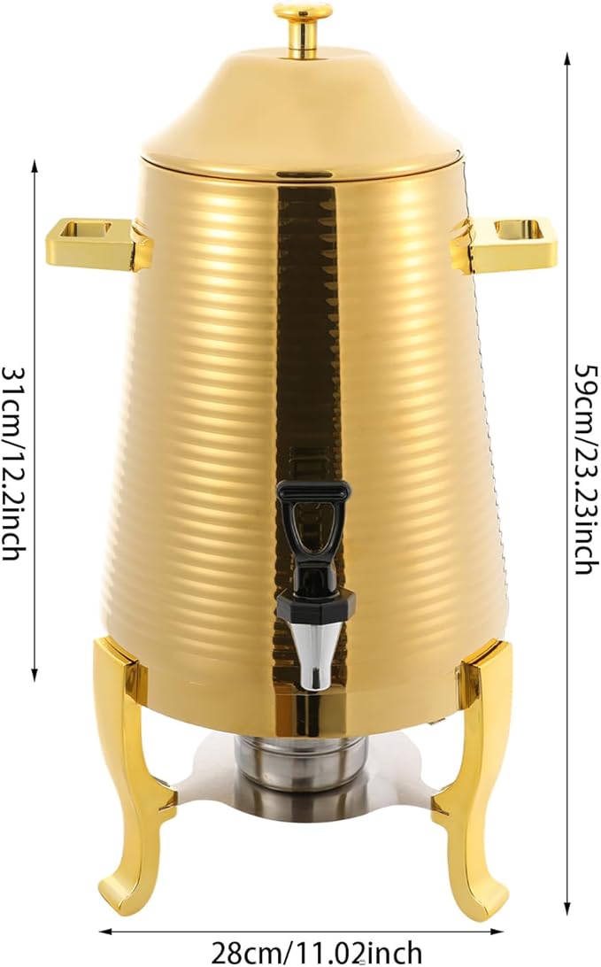 Coffee Urn With Fuel Holder 3.43 Gallon/13L Stainless Steel Beverage Dispensers for Coffee Tea Milk Juice Water Hot Drink Dispenser with Stand Chafer Urn with Spigot for Parties Catering (Gold)