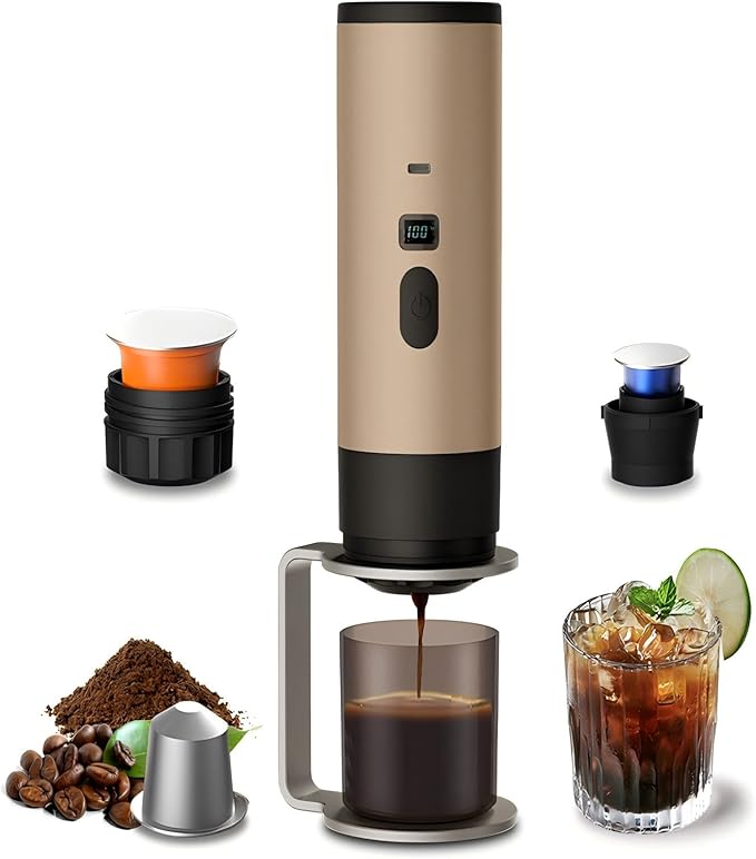 3-in-1 Single Serve Coffee MakerWireless Protable Coffee Machine Vacuum Pressured AvailableAutomatic Extraction and Real-time Heating Vacuum Coffee Maker for TravellingValentines GiftGold