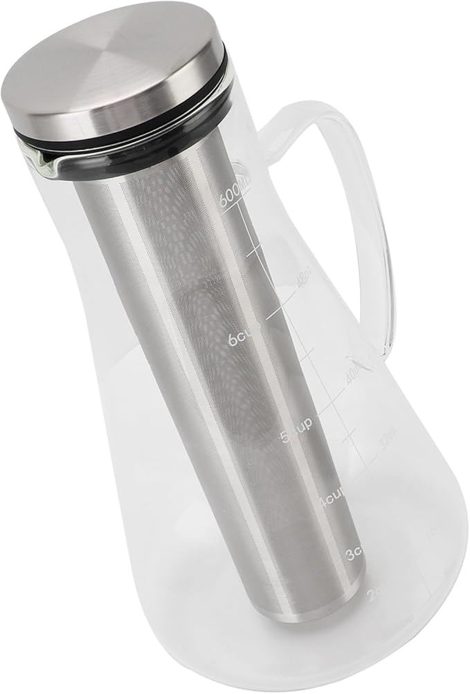 Fafeicy Cold Brew Coffee Maker 1600ML Glass Pitcher with 304 Stainless Steel Filter Leak Proof Lid and Ergonomic Handle with Spout for Iced Coffee Tea and Lemonade