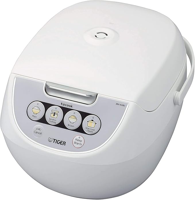 Tiger JBV-A18U-W 10-Cup (Uncooked) Micom Rice Cooker with Food Steamer &amp Slow Cooker White