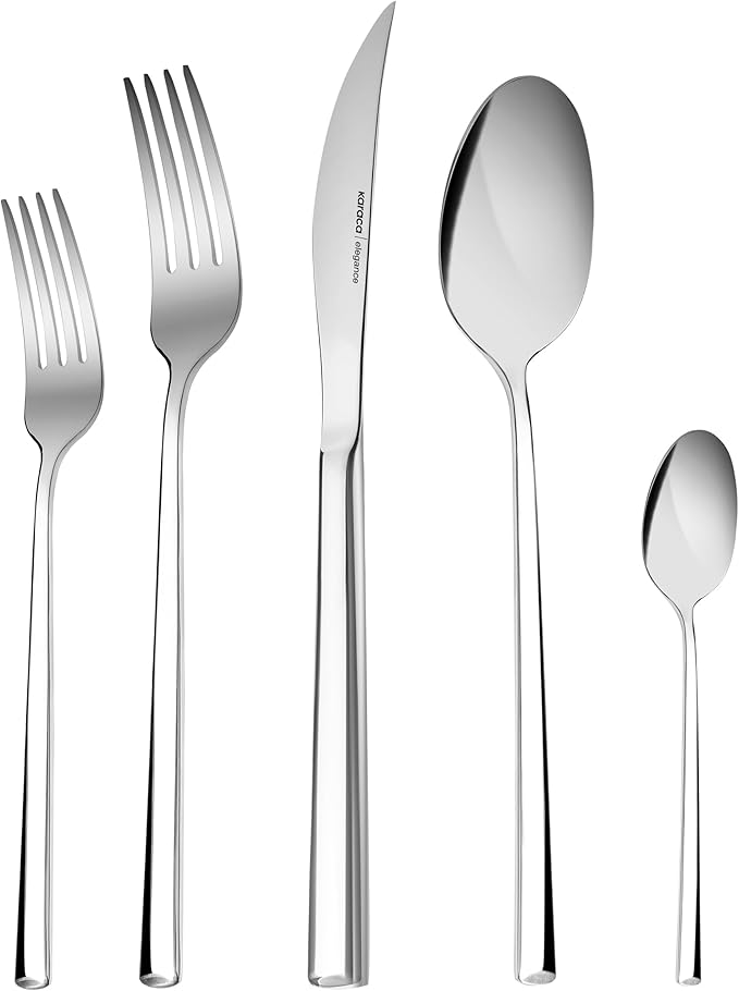Karaca Tivoli Silver 30-Piece Cutlery Set for 6 People 18/10 Stainless Steel Cutlery Set Heat Resistant Corrosion Resistant 3mm Thick Silver