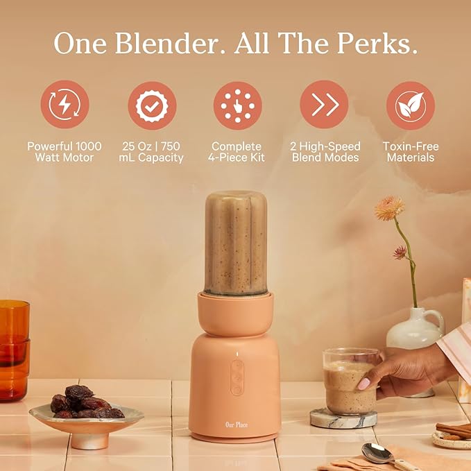 Our Place Splendor Blender - 1000W High-Power | Ultra-Sharp Blades | 2 Blending Modes | Includes 25 oz Personal Cup and Drinking Lid Set | Smoothies Shakes &amp More | Spice