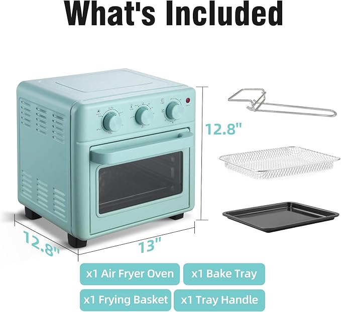 Novaspark Air Fryer Toaster Oven Combo Retro Convection Oven Countertop16QT Small Toaster Oven 4-slices or 9 PizzaBakeToastBroil Air Fry Rapid Heating Mini Conventional Oven Non-Stick Blue