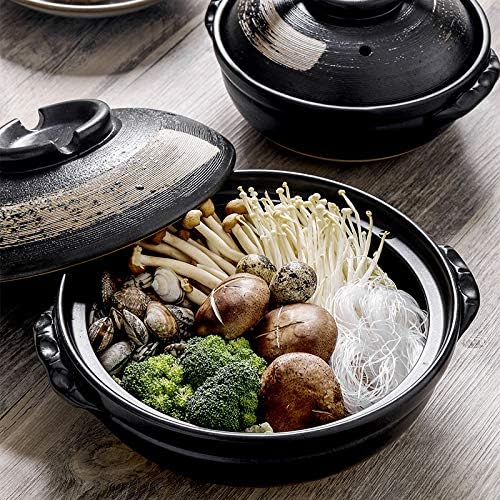 Donabe Rice Cooker and Claypot Cooking Pot Japanese Donabe Ceramic Casserole 2800ml Korean Stone Pot with Lid Dolsot Pot for Sizzling Meals Stoneware Clay Nabe Pot for Stovetop Stew1700MLB