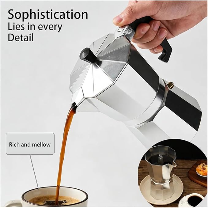 Octagonal Aluminum Metal Mocha – Espresso Single-Valve Extraction Coffee MakerCompatible for Outdoor Household &amp Office Use