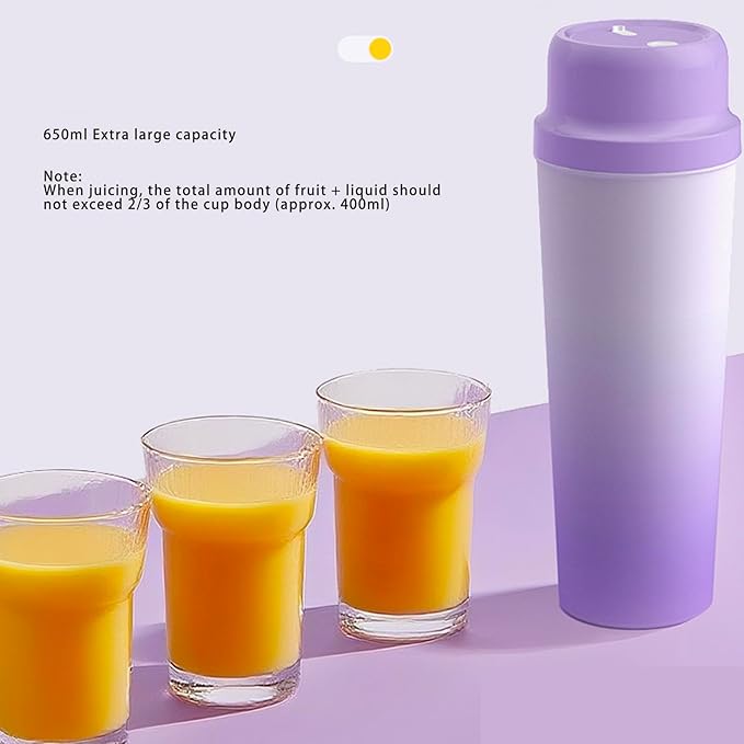 Fdit 650ml Portable Blender USB Rechargeable Cordless Personal Blender Cup with 21000RPM 60W Powerful Blending for Freshly Squeezed Juices Milk Shakes