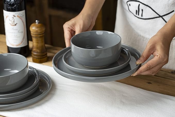 Famiware Milkyway Dinnerware Sets 16 Piece Dish Set Dark Gray