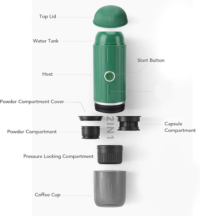 Portable Coffee Maker with 19Bar High Pressure for Rich Flavor Latte Cappuccino Home Office Use Mini Machine Travel Coffee Maker (Green)