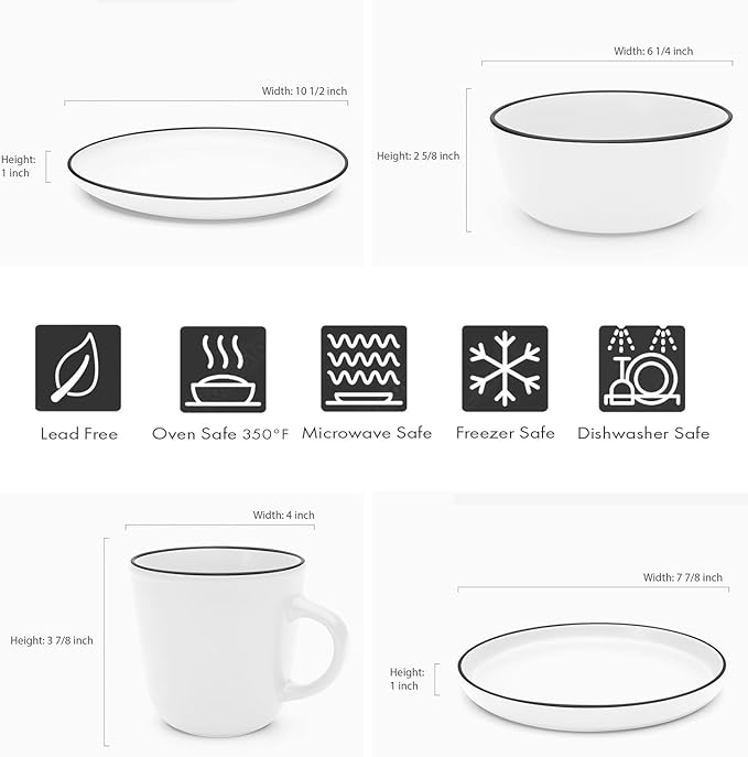 MÜLLERHEIM 903 Minimalist Collection 32-Piece Contemporary Ceramic Stoneware Dinnerware Sets for 8 Matte Frost White Plates and Bowls sets Dinner Plates Set Salad Dish Set Bowls Cup