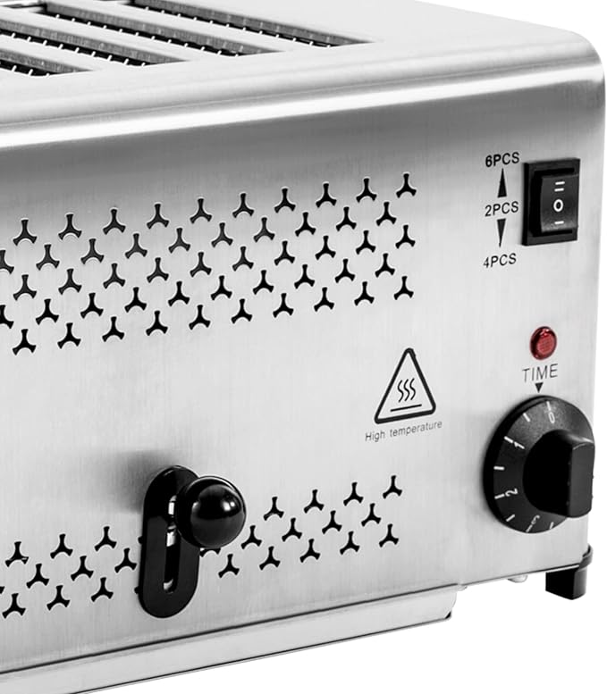 6-Slice Stainless Steel Bread Baking Machine 3-Loaf Horizontal Toaster Oven with Timer &amp Crumb Tray Countertop Bakery Maker for Home Kitchen Bagel Reheat Warm Keep-Cool Handle 110V