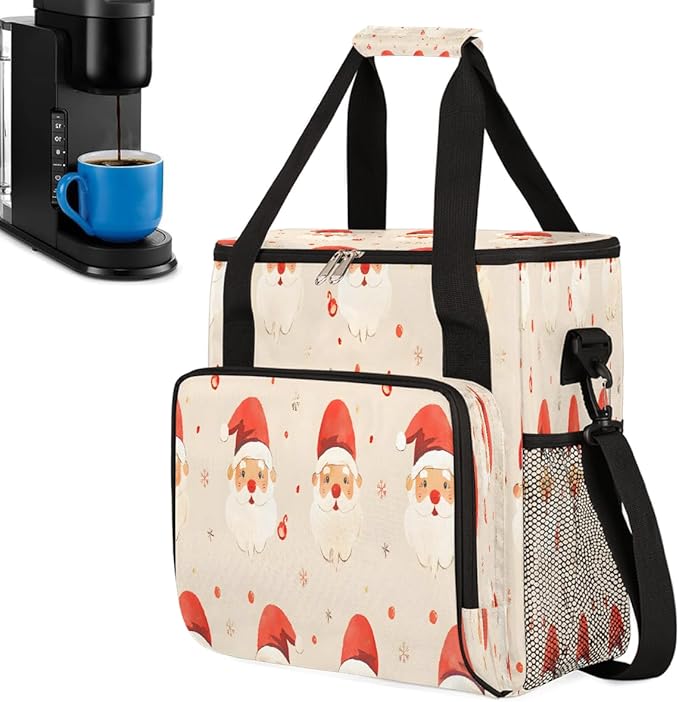 Christmas (684) Coffee Maker Carring Bag Travel Carrying Storage Tote Bag Compatible with Keurig K-Mini or K-Mini Plus Portable Single Serve Coffee Brewer Case with Pockets for K-cup Pods