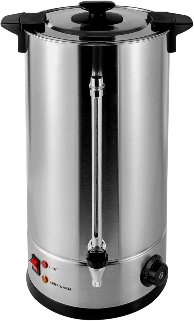 Stainless Steel Commercial Coffee Urn 150-Cup 25L Percolator Coffee Maker Hot Water Urn - Quick Brew Double-Wall Insulation Keep-Warm Function for Events Catering (25L/6.6gal)