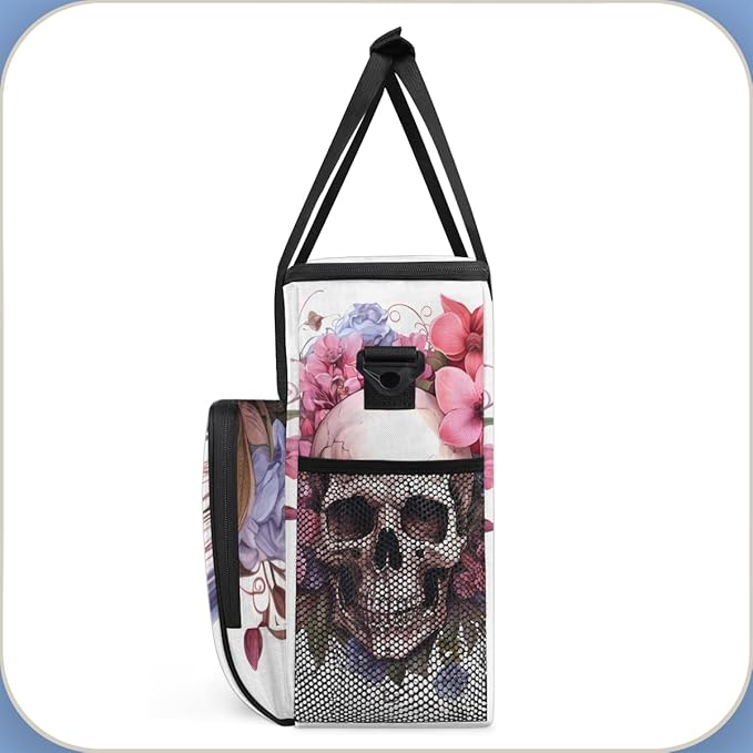 Skull Flower Coffee Maker Carrying Bag Portable Travel Storage Tote Bag Compatible with K-Mini or K-Mini Plus Single Serve Coffee Brewer Carrying Case with Multiple Pockets &amp Shoulder Strap