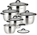 Daniks Orlando 10-Piece Stainless Steel Cookware Set with Glass Lids Includes Saucepan Tri-Ply Bases for Even Heating Induction Compatible Dishwasher Safe Heatproof Handles
