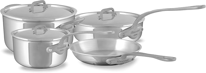Mauviel M'Cook SB 5-Ply Stainless Steel 7-Piece Cookware Set With Brushed Cast Stainless Steel Handles Made In France