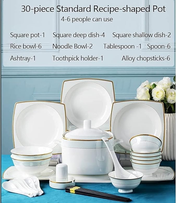 Dinnerware Set Dinner Party Tableware Service Set 305660Pcs Ceramic Dinnerware Set Bone China Tableware Dishes Plates Ceramic Combination Dinner Service Set Porcelaine Servi30 Pieces