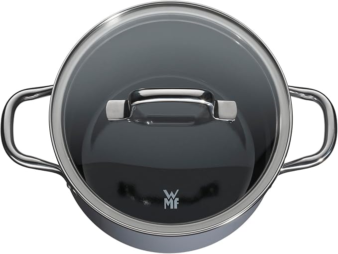 WMF Fusiontec Essential Induction 3-Piece Saucepan Set with Glass Lid Induction Pots Set High-Tech Ceramic Scratch-Resistant Uncoated No Inner Scale Drip-Free Dark Blue