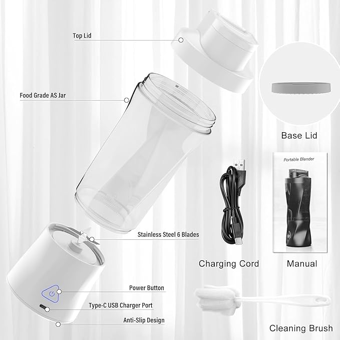Portable juicer large capacity charging juicer cup wireless juice mixer household small ice blender portable cup multifunctional food processor (White)