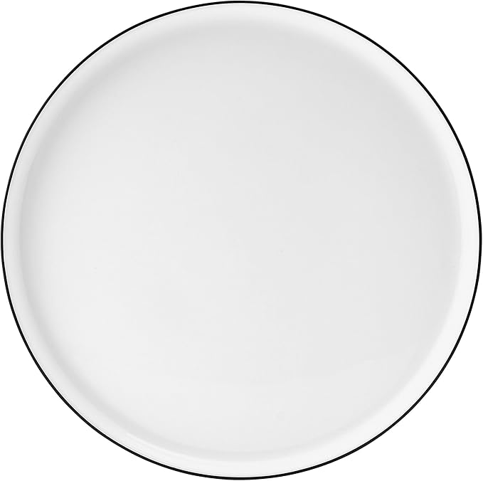 Mikasa Samantha 12 Piece Bone China Dinnerware Plate and Bowl Set Service for 4 Black Banded Rim Chip-Resistant Lightweight Durable White