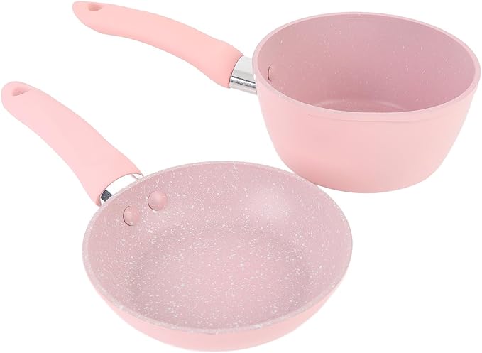 Pots and Pans Set Aluminum Alloy Non Stick Cooking Set with Frying Pan and Soup Milk Pot Portable Kitchen Cookware Set Easy to Clean Mini Cookware Set for Electric Ceramic