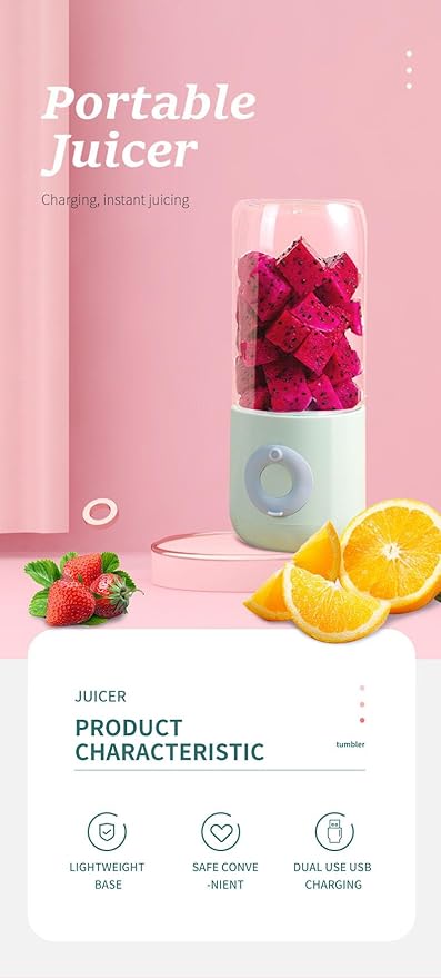 Mini Portable Blender Personal Size Blenders For Shakes And Smoothies With 6 Ultra Sharp Blades 17 Oz(500mL) Mini Blender USB Rechargeable For Travel/Picnic/Office/Gym (GREEN)