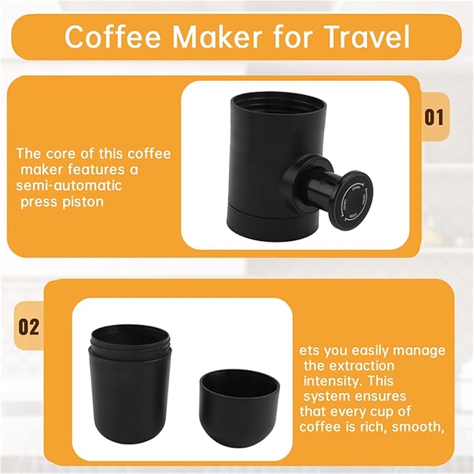 A52Q-Coffee Maker Portable Coffee Machine 70ML Pressure Espresso Manual Handheld Pots For Car Travel Camping Home Office
