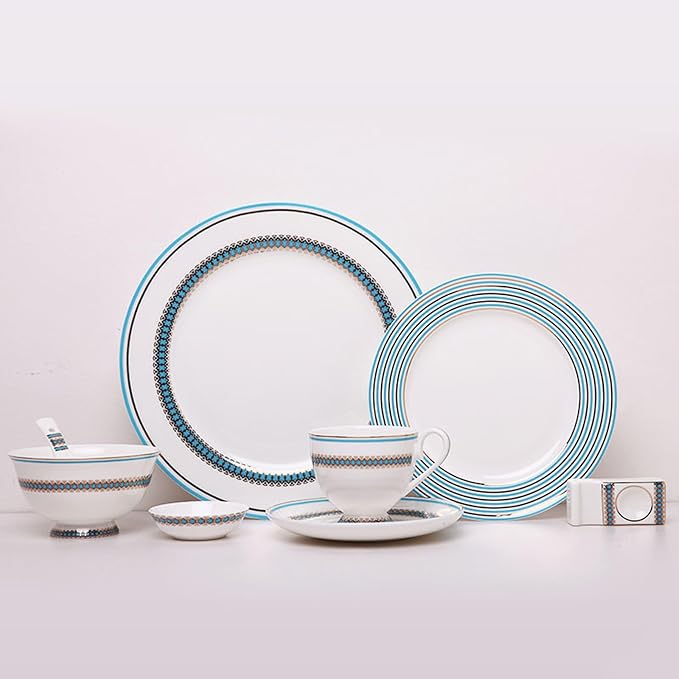 European Style Dinnerware Set Service for 4 Bone China Dinnerware Sets Unbreakable Porcelain Dinner Sets Coffee Cup and Saucer Tableware Set Steak Dinner Plates Dish Set Sky Blue Malang-2