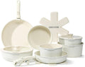 Country Kitchen Cookware Set with Removable Handle Oven &amp RV Safe Pots and Pans Set Cream Deluxe Larger Set