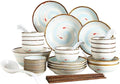 52 Pieces Ceramics Dinner Sets Fish Pattern Plates Bowls Combination for Family Party and Kitchen Restaurant
