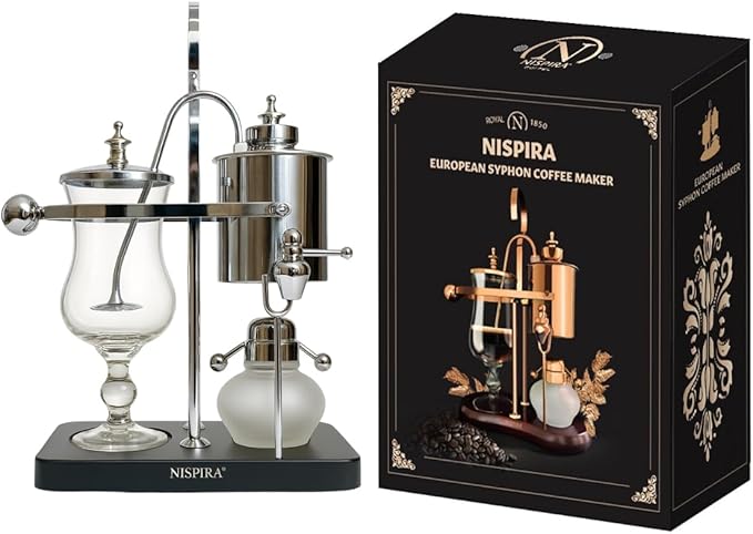 Nispira Belgian Balance Syphon Vacuum Coffee Maker 500 ml Vintage Gravity Brewing System Silver Finish Manual Tabletop Coffee Brewer