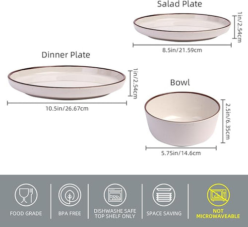 12 Piece Melamine Dinnerware Sets for 4 White Base with Speckles Unbreakable Plates and Bowls Sets Lightweight Shatterproof Durable Dishware for Camping Picnic Party(White)