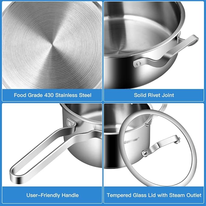 Cooking Pot Frying PanStainless Steel Cookware Set 6 Piece Nonstick Cookware Set with Glass and Silver Lid (A
