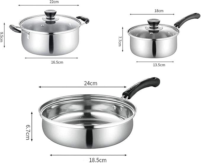 Kitchen Cookware SetMilk Pan and Saucepan Kitchen Cookware SetsStainless Steel Cookware Set3-Piece Set Variety Pack