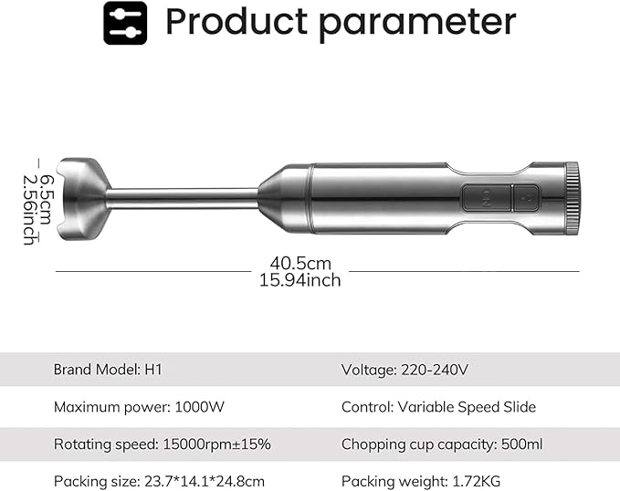 Handheld Stick Blender Electric Stick Immersion Mixer with Whisk &amp Food Chopper Powerful 1000W Motor and 304 Stainless Steel Blade Delicately Mixing for Making Smoothies Soups Juices