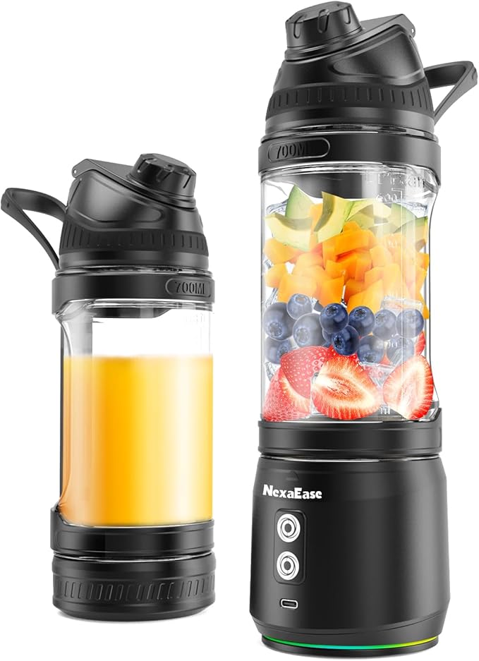 Portable Personal Blender for Smoothies Protein Shakes Frozen Drinks - 24Oz Blender Cup Bottle with Sip Spout Travel Lid USB-C Rechargeable Cordless - Mini Small Blenders for Kitchen Gym Office