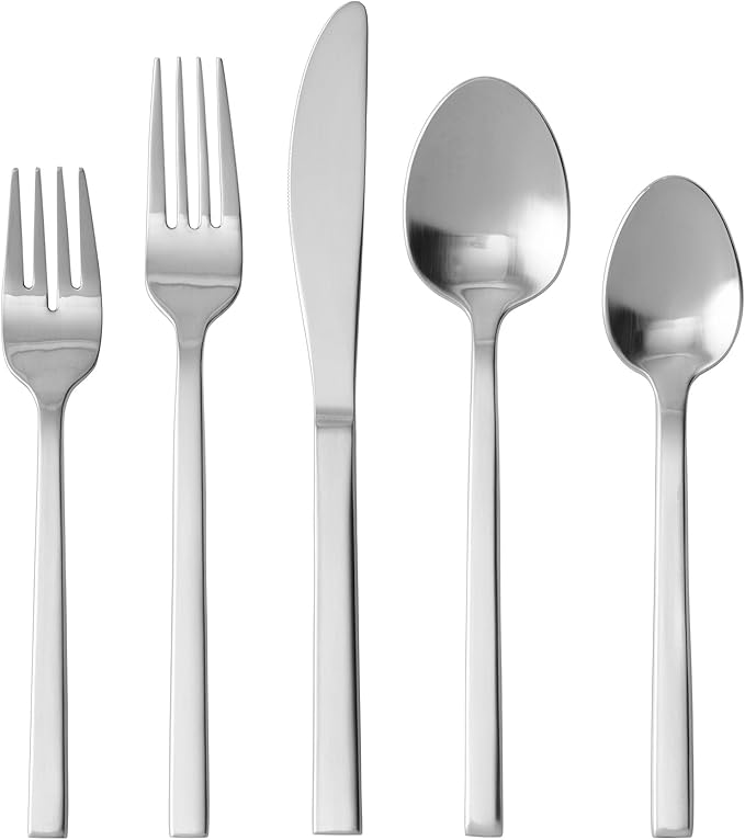 FORTESSA Ashton 18/10 Stainless Steel Flatware 5 Piece Place Setting With Knife Forks and Spoons (Service For 1) Dishwasher Safe Antiqued