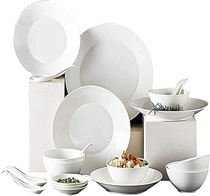 Dinnerware Set Dinner Party Tableware Service Set White Porcelain Dinnerware SetCeramic Plates and Bowls SetsVintage Round Dishes Set Dinner Plate