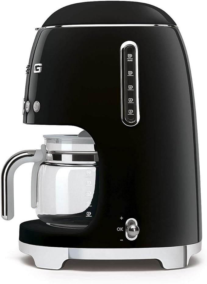 Smeg DCF02BLUK Drip Coffee Machine Auto-Start Mode Reuseable Filter Digital Display Anti-Drip System Aroma Intensity Option 1.4 Litre Tank Black