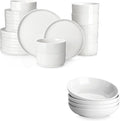 MALACASA 24 Pieces Porcelain Dinnerware Set Bundles 42 OZ White Pasta Bowls Set of 4