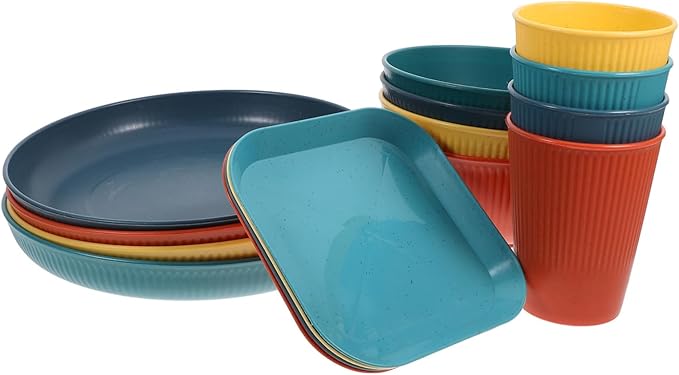 LIFKOME Sturdy Camping Dinnerware Set Plates Bowls Cups Black Pp for Outdoor Gathering