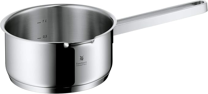 WMF Function 4 5-Piece Induction Saucepan Set Glass Lid with 4 Pouring Functions Polished Cromargan Stainless Steel Induction Pots Set Inner Scale