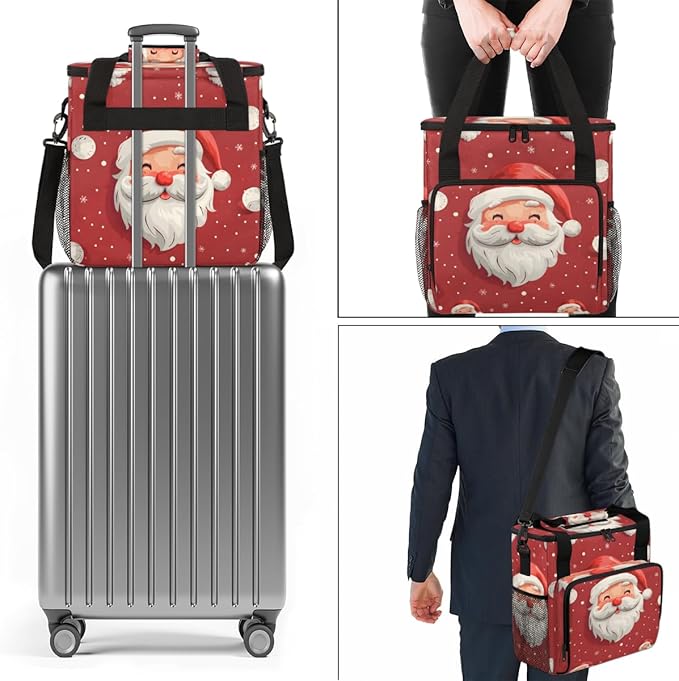 Cute Santa Claus Coffee Maker Carrying Bag Watercolor Santa Claus Travel Storage Bag Compatible with K-Mini or K-Mini Plus Single Serve Coffee Brewer Carrying Case with Pockets &amp Shoulder Strap