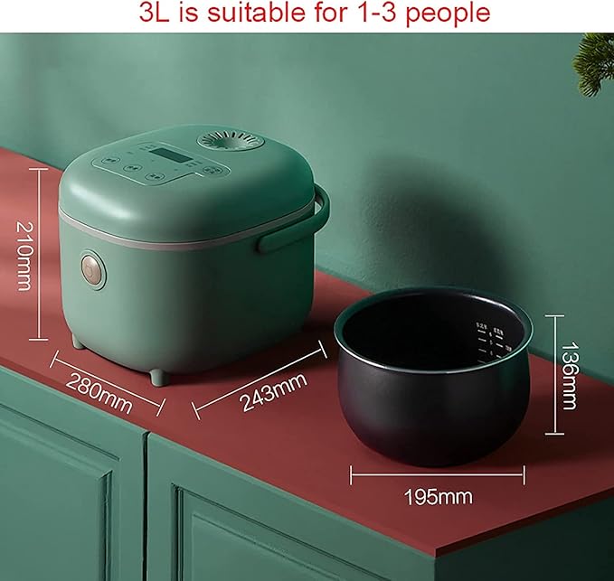 3L Retro Green Rice Cooker Non-Stick Inner Pot Automatic Cooking Machine with Keep Warm Funtion Easy Cleaning for 1-3 People