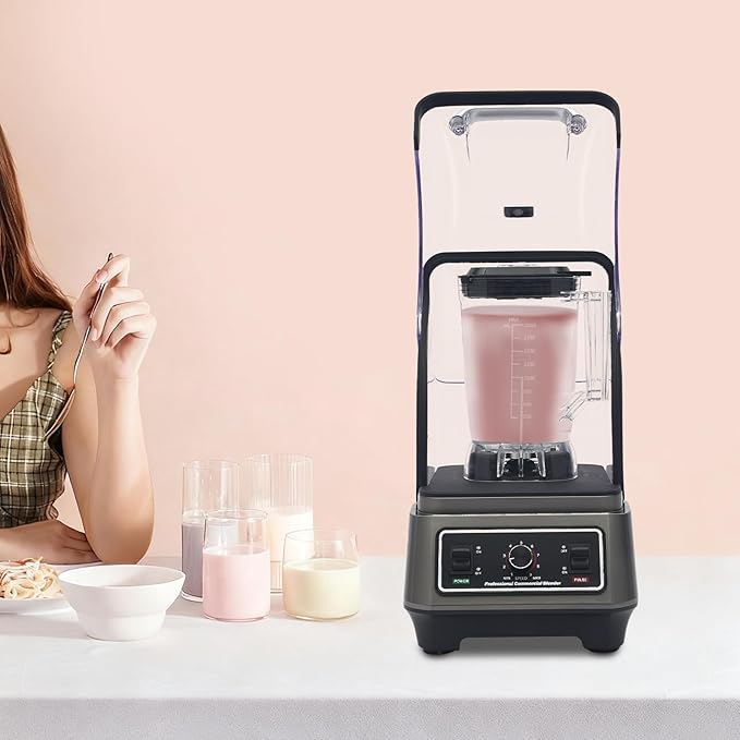 1600W Commercial Blender Heavy Duty Quiet Blender with 2L BPA-Free PC Cup &amp Noise Reduction Cover 23000 RPM 9-Speed for Smoothie Milkshake Ice Crushing Professional for Restaurant