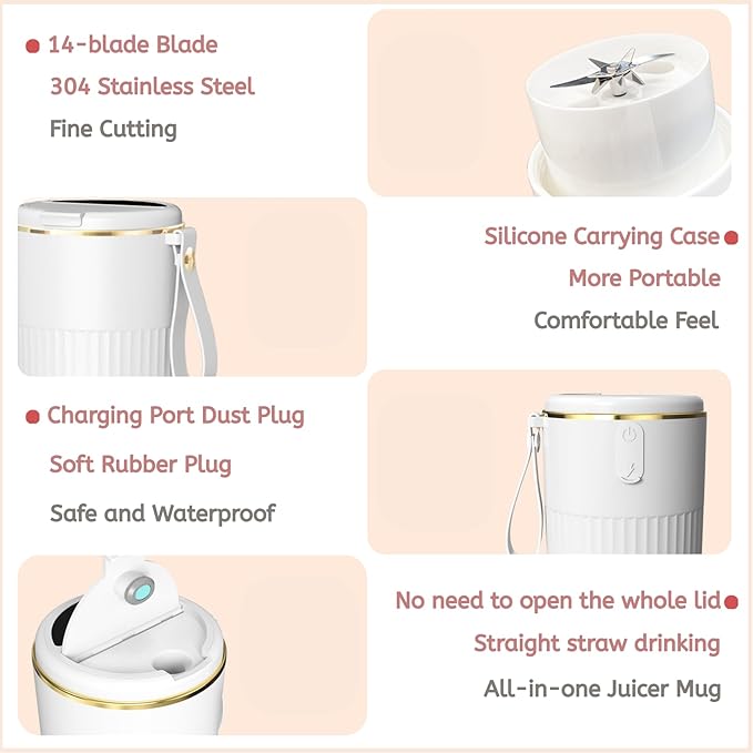 LCD Portable Blender Cup – For Smoothies Shakes &amp Fresh Juice. 14-Blade Straw Included. Wireless &amp Multi-Functional for Baby Food Travel Camping &amp Gym.