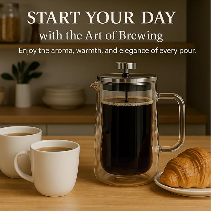 French Press Coffee Maker with Grey Silicone Utensil Set Bundle