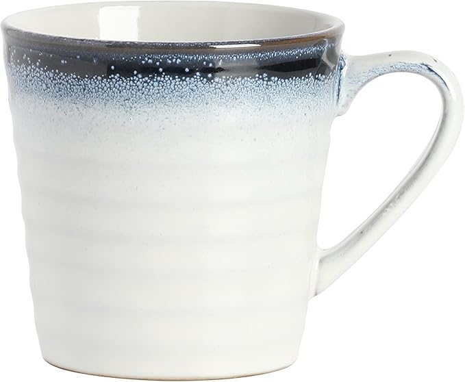Spiral Embossed 16 Piece Stoneware Dinnerware Set – Rustic Reactive Glaze Plates Bowls &amp Mugs Microwave &amp Dishwasher Safe (Blue)