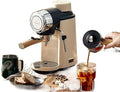 Espresso Coffee Maker 240ml Small Automatic Hand Grinding Coffee Machine with Steam Milk Frother Cappuccino Latte Machine with Latte Art Cup Coffee Pot for Home Office (Off White