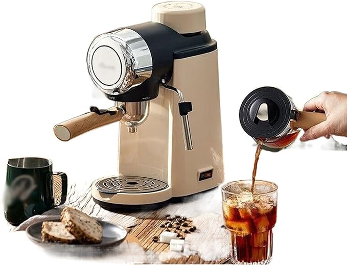 Espresso Coffee Maker 240ml Small Automatic Hand Grinding Coffee Machine with Steam Milk Frother Cappuccino Latte Machine with Latte Art Cup Coffee Pot for Home Office (Off White