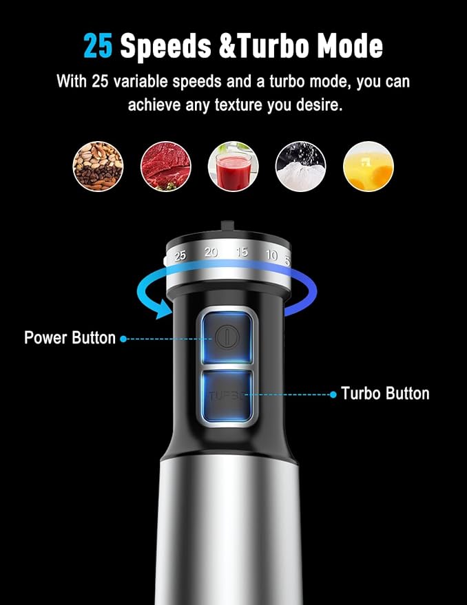 1000W Powerful Immersion Blender handheld 2025 New Update Hand Blender with 25-Speed Scratch-Resistant Corded Hand Mixer with Heavy-Duty Copper Brushless Motor and Gift Box